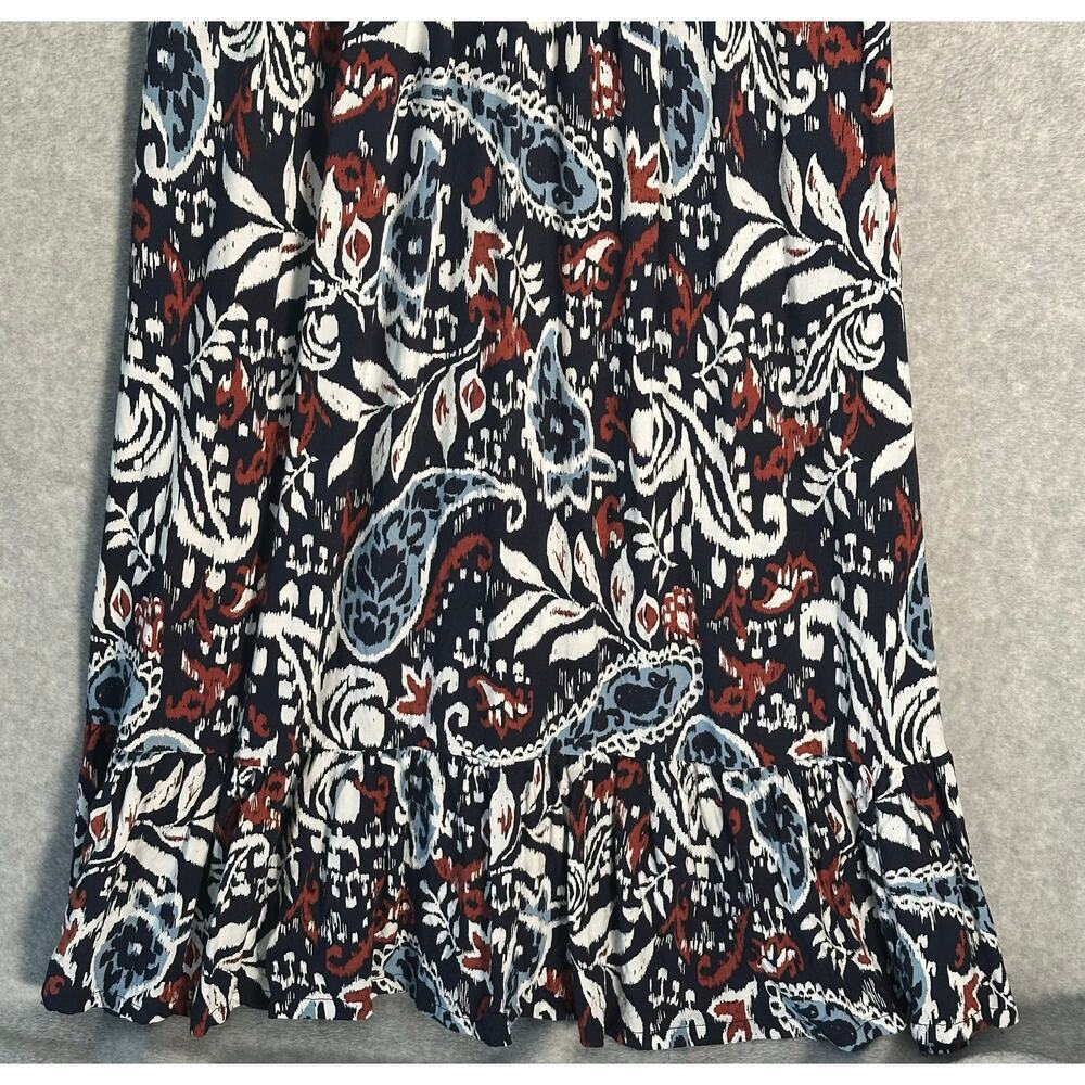 Lucky Brand NWOT Sz M Paisley Floral Midi Dress Beaded Rope Belt Boho Ruffle - Picture 7 of 10